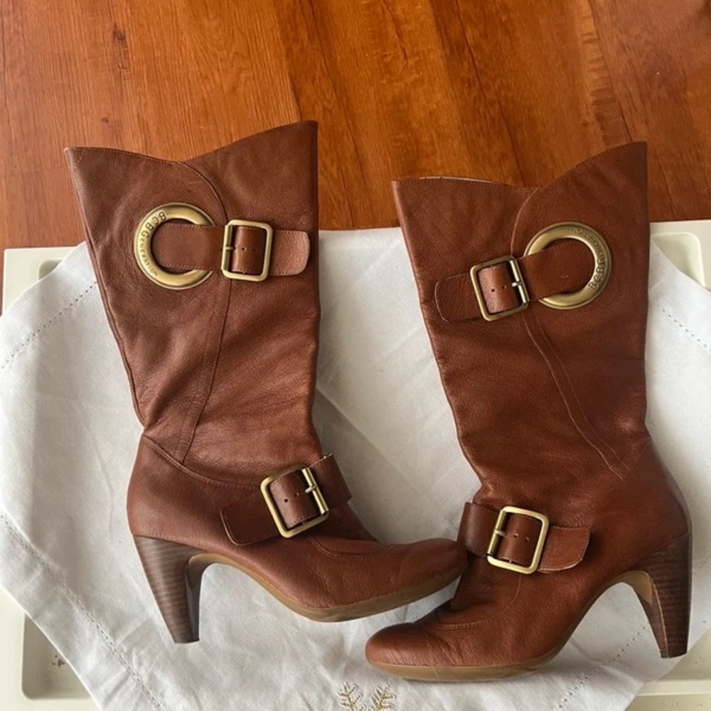 BCBGeneration Brown Heeled Boots with Gold Buckles